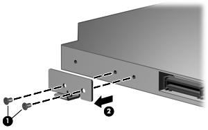 If it is necessary to replace the optical drive bracket, position the optical drive with the rear toward you. 6. Remove the two Phillips PM2.0 4.