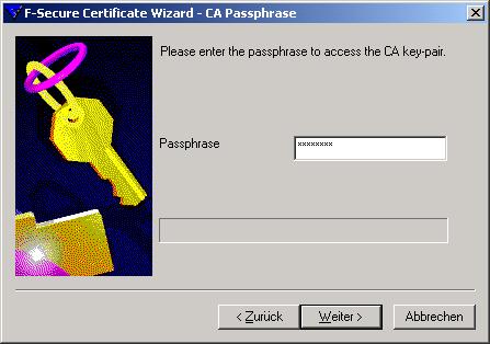4. Connecting to a F-Secure VPN+ gateway using RSA X.509 certificates Finally please enter the pass phrase of your CA.