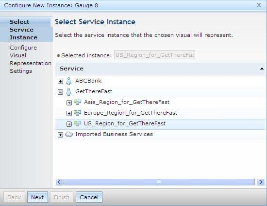 A copy of the gauge appears in the CustomView and the Configure New Instance Gauge - Select service instance window opens in a new browser window. Figure 66.