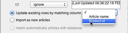 This time however, you can choose to ignore all the columns that you don't want to update, except for the column id that is necessary to recognize the article.