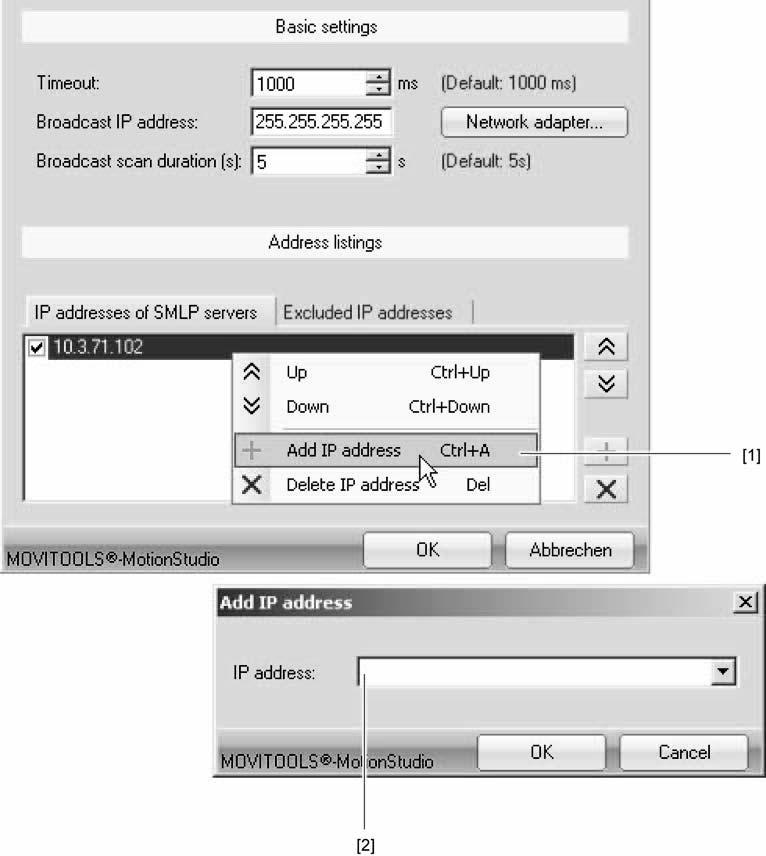 Project Planning Addressing 2. To add an IP address, open the context menu and select [Add IP address] [1].