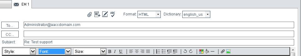 Figure 6: Example of the email toolbar The Agent Desktop email editor offers improved email editing, formatting feature buttons, and management in HTML format email messages.