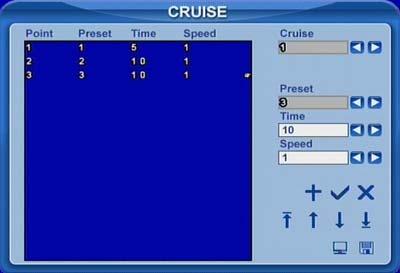 Fig 3.28 Set Cruise STEP5 Select a preset in left preset list, click button to delete the preset. Click,,, to adjust the sequence of the presets in the auto cruise.