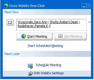 Starting a Meeting from the WebEx One-Click Panel 1. Open the WebEx One-Click panel (refer to instructions on Page 17). 2.
