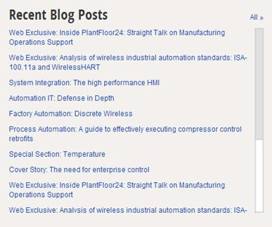 Blog Widget The Ektron blog widget captures content from an admin form and populates the blog detail page, as well as
