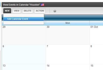 2. To add a new event, select the new button and then the add calendar event menu item.