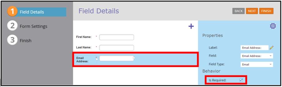 5. The Field Details section of the form should automatically include the First Name, Last Name, and Email Address fields.
