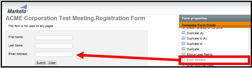 6. Click and drag the following three fields onto the form template on the left side of the page: First Name, Last Name, and Email Address. Changes are automatically saved.