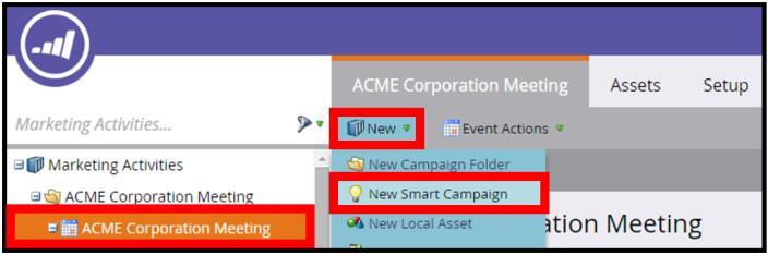 Creating Smart Campaigns Smart Campaigns allow you to set up actions for your program. In the instructions below, the two simplest Smart Campaigns are discussed.