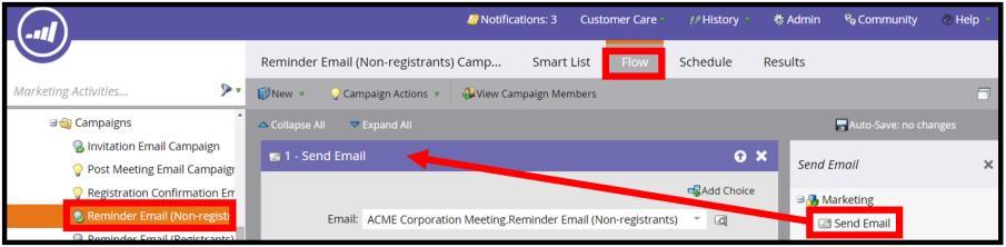 Lastly, you will want to ensure that you select the proper reminder email in the Flow action step as this email will need