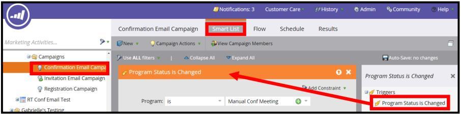 From the Program section, select is from the first drop down menu and the name of your meeting from the second drop down menu.