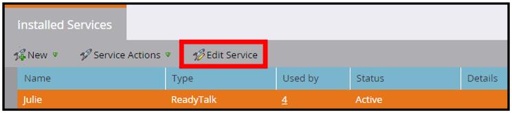 To update your ReadyTalk credentials in Marketo, follow the steps below: a. Select the credentials to edit from the list of available credentials. b. Select the Edit Service button.