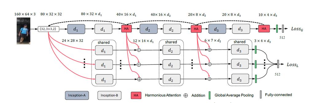 Attention Regions Learning: HA-CNN (2018) One global feature extraction branch Several local feature extraction branches (3 branches illustrated in figure) Harmonious Attention: learn a set of