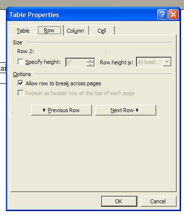 Row tab Specify height for one, many or all