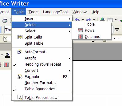 Deleting You can delete rows and columns, from your table You can even delete the Table Click in the