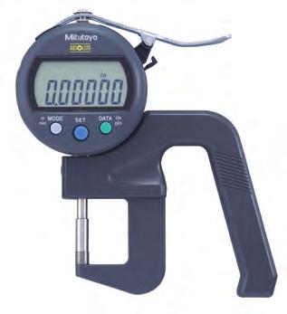 Thickness Gages SERIES 547, 7 The Thickness Gages offer a quick and efficient means of inspection with their convenient grip handle, thumb trigger and spring-loaded spindle.