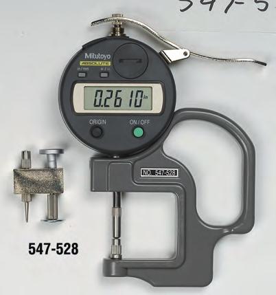 Thickness Gages SERIES 547, 7 Universal Type (interchangeable anvils) 547-528 Optional Accessories 905338: SPC cable (40" / 1m) for digital type 905409: SPC cable (80" / 2m) for digital type 902011: