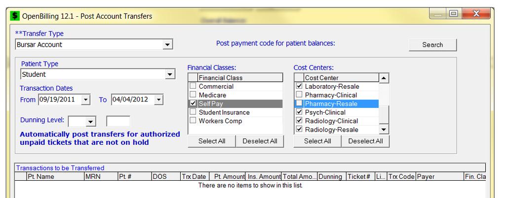 Transfers (click on 2 nd line to open next window) A new pop-up window should appear after selecting Post Payment Transfers.