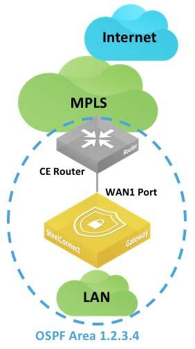WAN Topologies Secondary 3G/4G uplink The SteelConnect gateway is not a strict ABR implementation as it can operate only within one OSPF area. Figure 5-22.