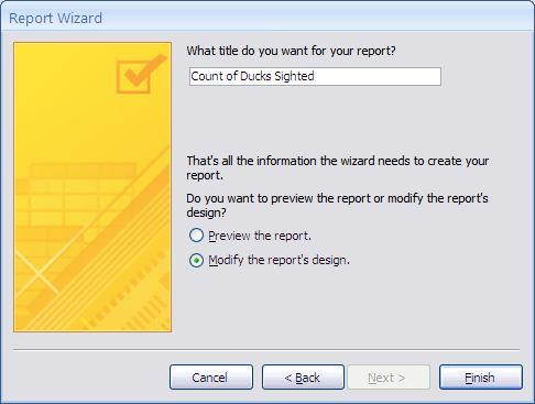 In the next step of the Report Wizard you have to enter the title for the report (Fig. 8.