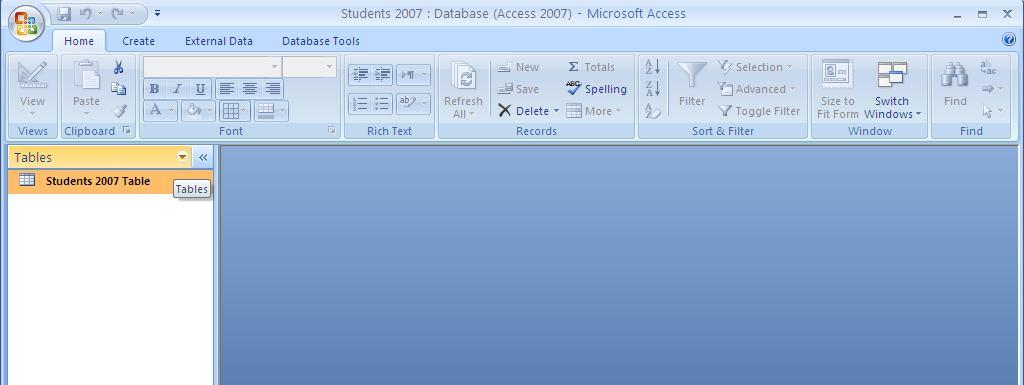 In the Access Files folder open the Students 2007 database (NOT the Student Database 2007database!