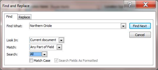 specific field. The function Find, which is in the Home Ribbon > Find Group, is the Access command to do this.