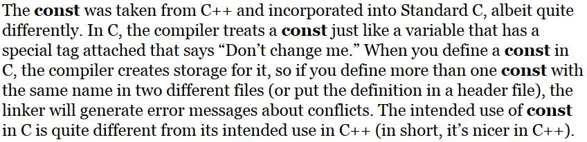 What the author means to say is that in C const variables