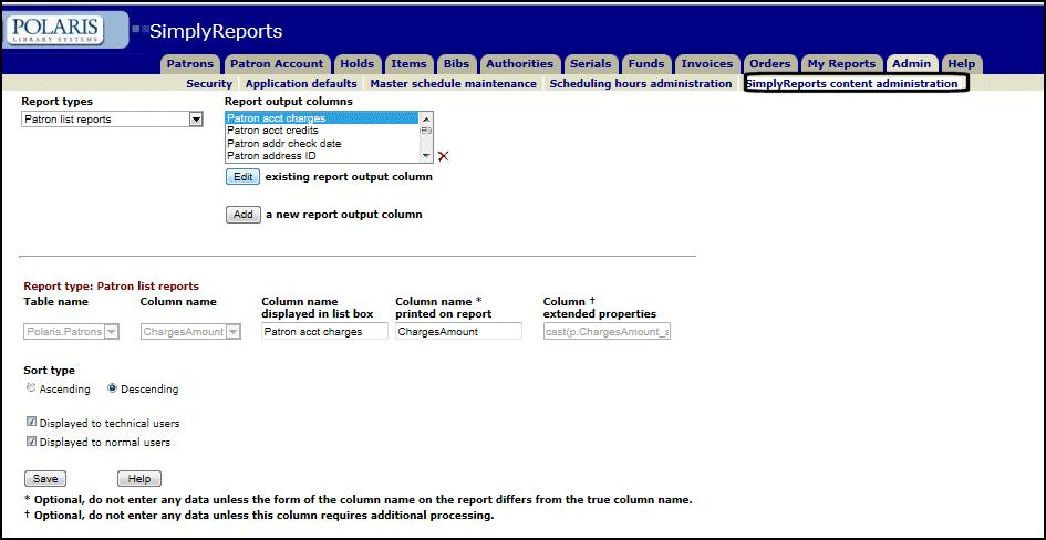 Polaris SimplyReports Guide 4.1 Content Administration 59 Managing Reports Content Use the SimplyReports content administration subtab to specify the column names for certain types of reports.