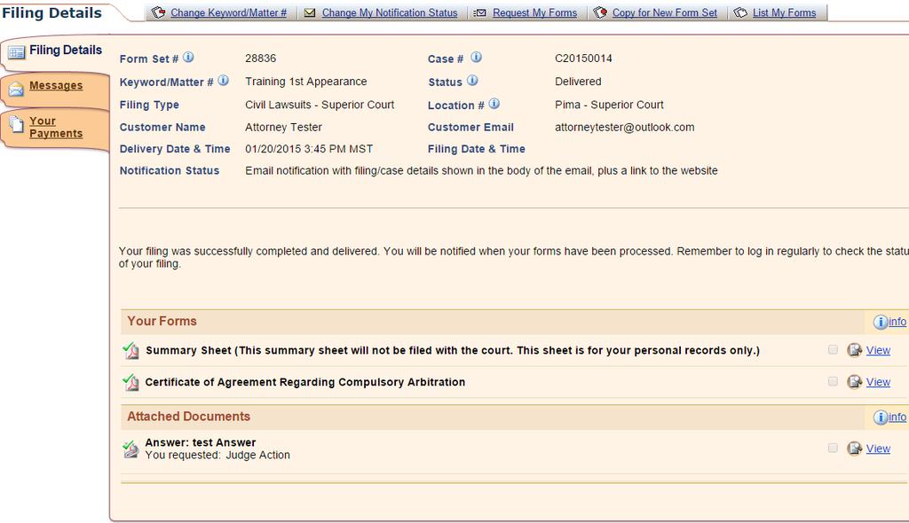 POST-SUBMISSION Once you have clicked EFILE and paid for your submission, you will be taken a screen similar to this The status of your submission now shows
