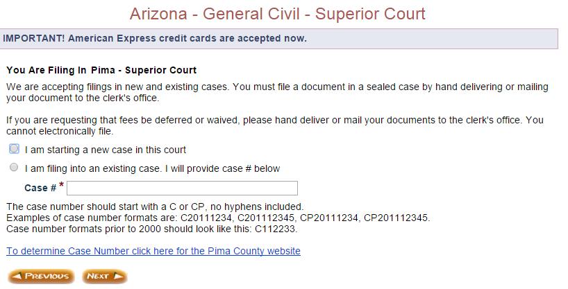Click the button next to I AM FILING INTO AN EXISTING CASE If the Case Number does not