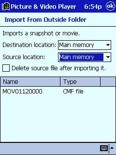 Importing Files from My Documents Use this procedure to import snapshot or movie files into a folder from the "My Documents" folder of main memory or a storage card.