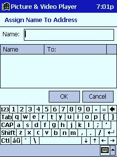 To assign a nickname to an e-mail address 1. On the "To:" tab, input the mail address. 2. On the Edit menu, tap Assign name To Address. This causes the dialog box shown below to appear.