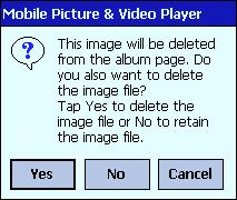 Deleting an Image from an Album Page When deleting an image from an album page, you get a choice between deleting the image only without deleting its file, or deleting the image and its file as well.