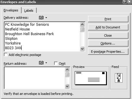 P 730 / 6 Printing Envelopes in Microsoft Word Type the address of the recipient into this box You can add a return address 5. The next step is optional.