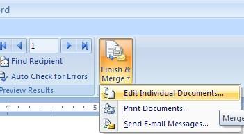 28. Merge the letter with the record in data source, begin by clicking the finish and merge button in the finish group on the mailings tab and then clicking edit individual documents at the drop-down