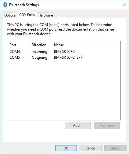 In the Bluetooth Settings under the COM Ports tab you will find the available COM port of