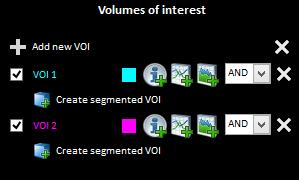 3.3 VOI functionality All the added VOIs are listed in the Volume-of-Interest section (Figure 19). Figure 19: Two VOIs are created and displayed in the Volume of interest list (left).