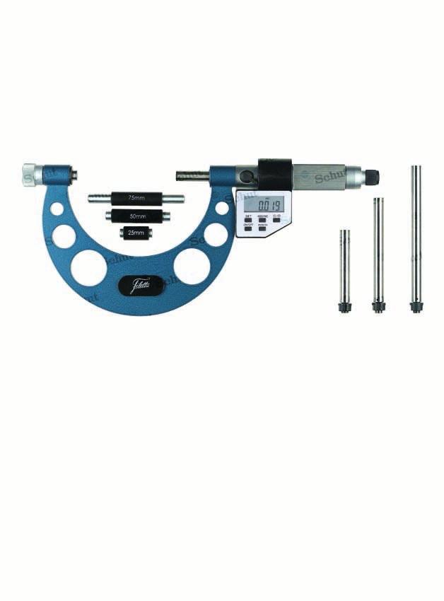 micrometers with a large measuring range range: 0-1000. Resolution: 0.001. /inch conversion. Automatic switch-off. Reset/preset. Rotating spindle. Adjustable tolerance limits.