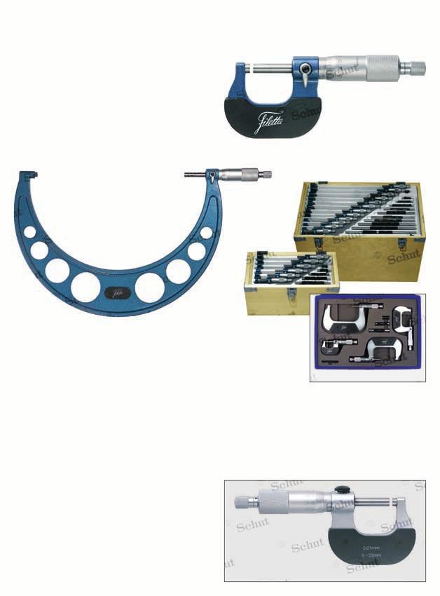 Micrometers range: 0-300. Graduation: 0.01. Friction thimble. Tungsten carbide measuring faces: ø 6.5. Varnished cast iron frame with insulating grip. DIN 863 T1.