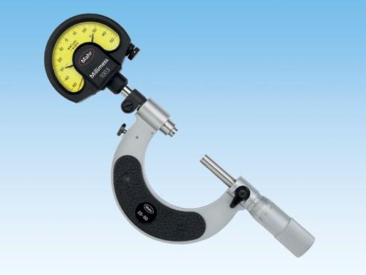 faces ensures maximum wear resistance Measuring spindle made of stainless steel, hardened throughout and ground, lockable Scales with satin-chrome finish Constant measuring force Heat insulators Dial