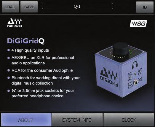 5. CONTROL PANEL Access the DiGiGrid Q Control Panel by clicking on the Gear symbol in the SoundGrid Studio Device Rack.