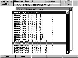 4 Operation and visualization 4.2 External analog inputs The external analog inputs which are connected are configured in the recorder menu Configuration Analog inputs.
