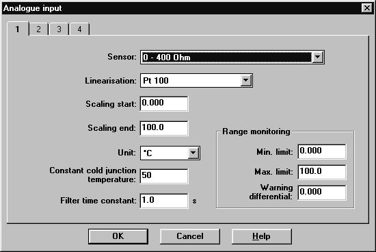 A dialog window appears in which first the entry Analog input (1) is selected, and then the function (2) is called up.