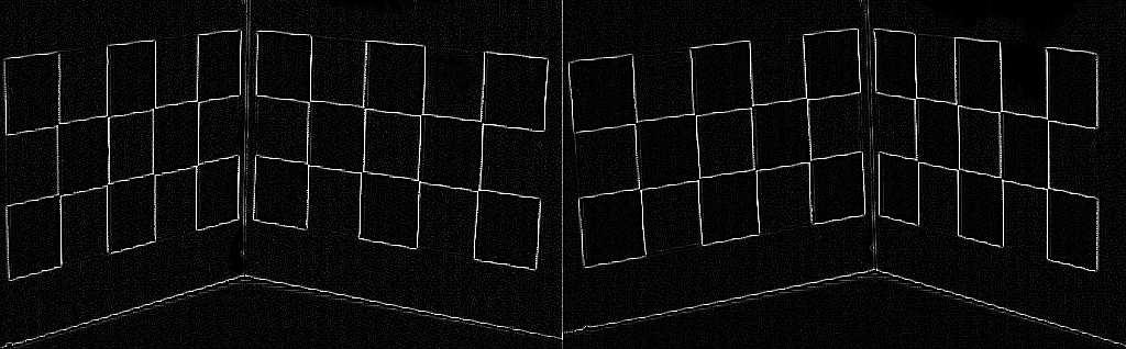 The stereo pair of images used, as well as the result of the edge detection used in the simulation algorithm applied to it, are shown in Fig. 4.
