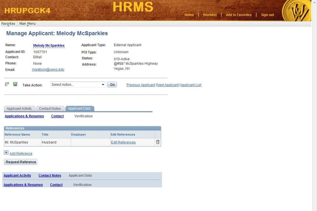 16 17 18 19 The Manage Applicant page should now be displayed. Click on the Applicant Data tab.