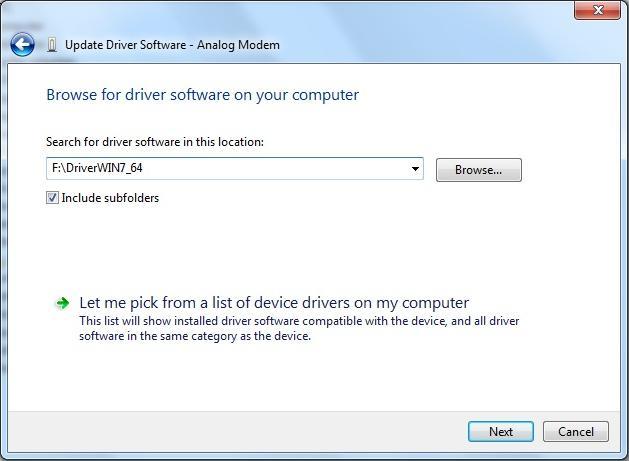 4. Click Browse and open the driver files. e.g.