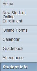 Student Info: select Student Info to access the