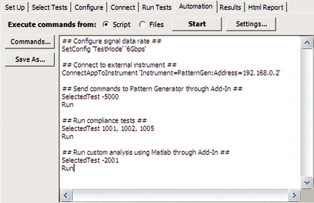 07 Keysight N546A and N547A USB Compliance Test Software for Infiniium Oscilloscopes - Data Sheet Automation You can completely automate execution of your application s tests and Add-Ins from a