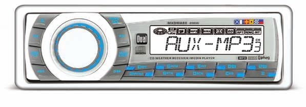 marine receivers (MWR30 Included) MXDMA8030 CD Receiver with Wired Remote Control MWR30 wired remote control included 7- channel NOAA weatherband tuner Rear RCA-type auxiliary input with iplug 200