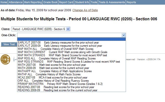 Multiple Students for Multiple Tests When the Multiple Student - Multiple Test module is used, a list of all
